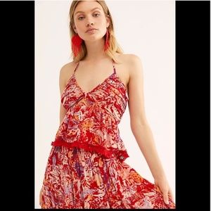 Free People Red Multi-Color KAHLO Halter Top